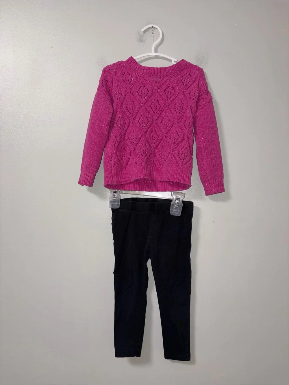 Cat & Jack Hot Pink Sparkle Knit Sweater Lightning Bug Ruffle Leggings 18M